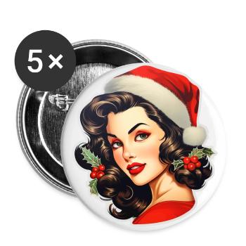Woman with santa hat - Buttons small 1''/25 mm (5-pack) - white - Front