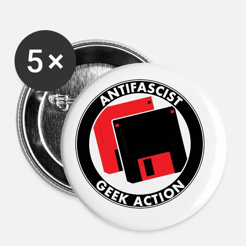 ANTIFASCIST GEEK ACTION - Buttons small 1''/25 mm (5-pack) - white