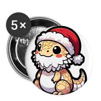 Mignon dragon barbu Noël - Lot de 5 petits badges (25 mm) - blanc - Devant