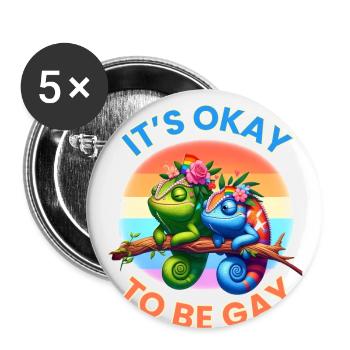Design de la fierté « It’s okay to be gay », caméléons - Lot de 5 petits badges (25 mm) - blanc - Devant
