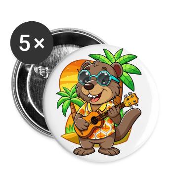 Lustige Biber Cartoon Sommer Strand Sonnenbrille - Buttons klein 25 mm (5er Pack) - Weiß - Vorne