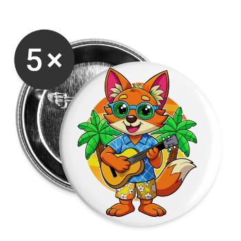 Drôle de renard dessin animé d’été plage lunettes de soleil guitare - Lot de 5 petits badges (25 mm) - blanc - Devant