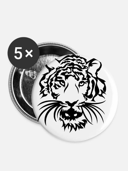 Tiger Tribal - Buttons klein 25 mm (5er Pack) - Weiß