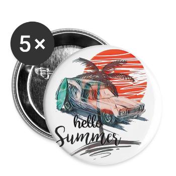 Bonjour l’été soleil surfer design - Lot de 5 petits badges (25 mm) - blanc - Devant