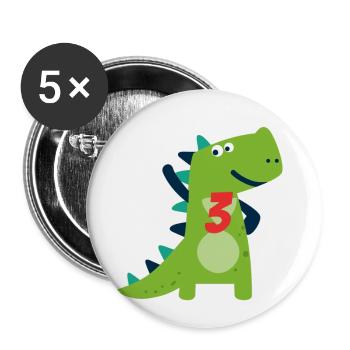 Birthday 3 Year Old Child Dinosaur Gift - Buttons small 1''/25 mm (5-pack) - white - Front