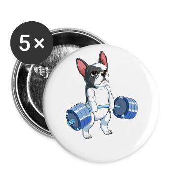Bulldog français de remise en forme musculaire - Lot de 5 petits badges (25 mm) - blanc - Devant