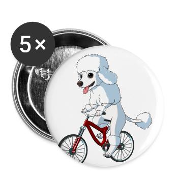 Hund Pudel auf einem Fahrrad - Buttons klein 25 mm (5er Pack) - Weiß - Vorne