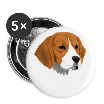 Beagle Hund - Buttons klein 25 mm (5er Pack) - Weiß - Vorne