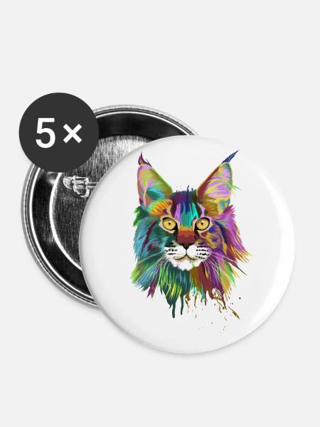 Maine coon Katze - Buttons klein 25 mm (5er Pack) - Weiß