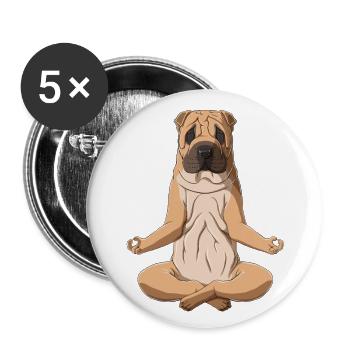 Yoga Shar Pei Hund - Buttons klein 25 mm (5er Pack) - Weiß - Vorne