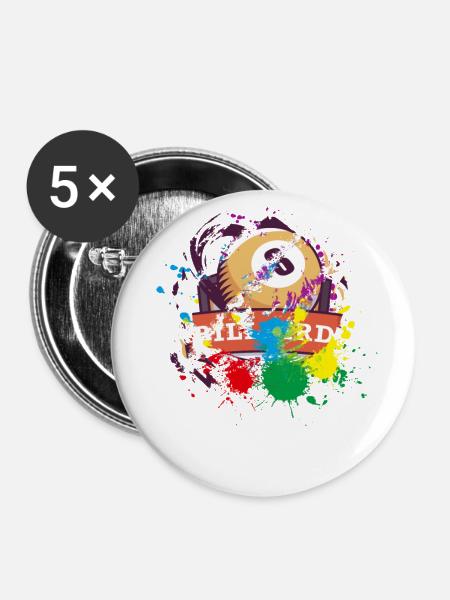 Billard Geschenk für Billard Spieler - Buttons klein 25 mm (5er Pack) - Weiß