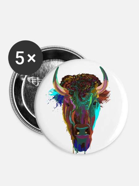 Splash Bison - Buttons klein 25 mm (5er Pack) - Weiß