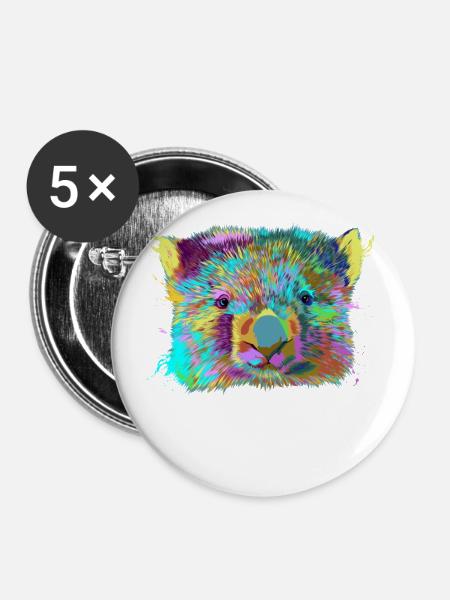Splash Wombat - Buttons klein 25 mm (5er Pack) - Weiß