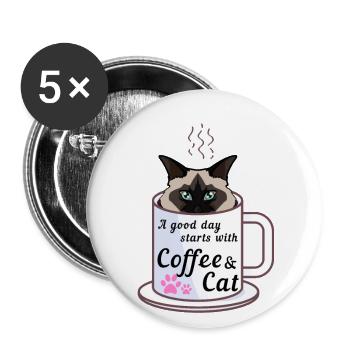 A Good Day Starts With A Coffee & A Birman Cat - Buttons small 1''/25 mm (5-pack) - white - Front