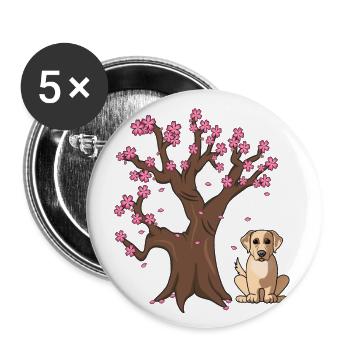 Labrador Retriver Dog Love-r Japanese Cherry Bloss - Buttons small 1''/25 mm (5-pack) - white - Front