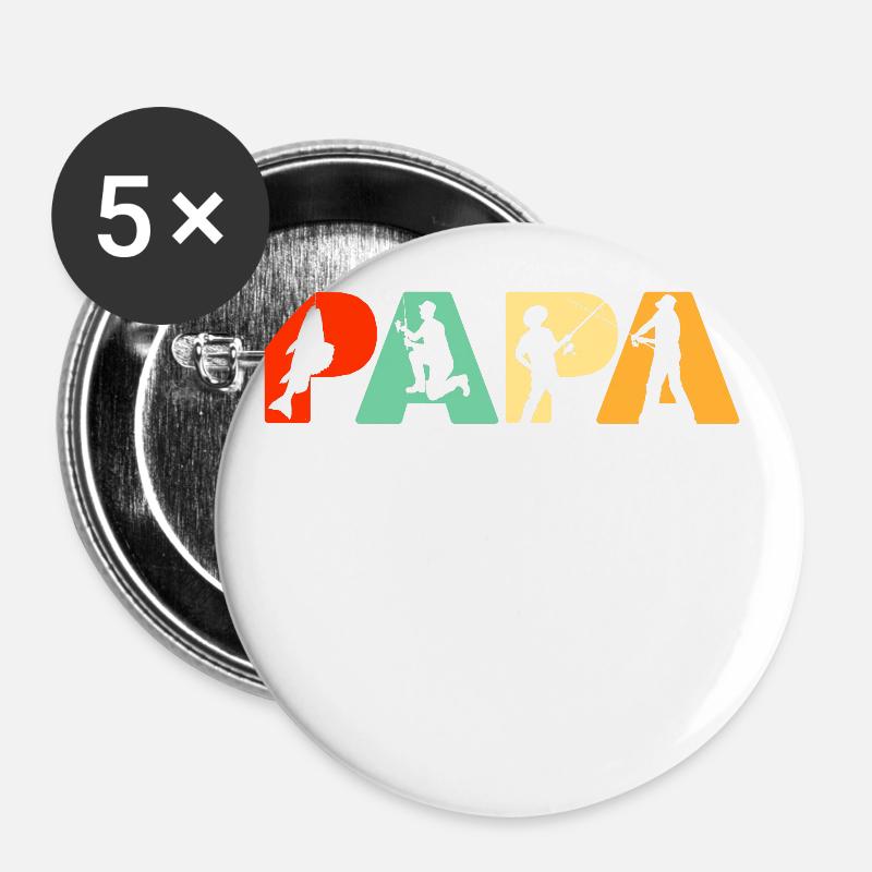 Papa de pêche, cadeau du père de pêche de papa rétro - Lot de 5 petits badges (25 mm) - blanc