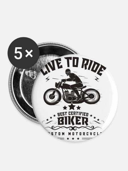 LIVE TO RIDE - Buttons klein 25 mm (5er Pack) - Weiß