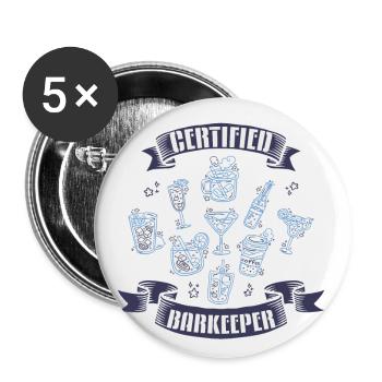 Barman certifié, Bartender - Lot de 5 petits badges (25 mm) - blanc - Devant