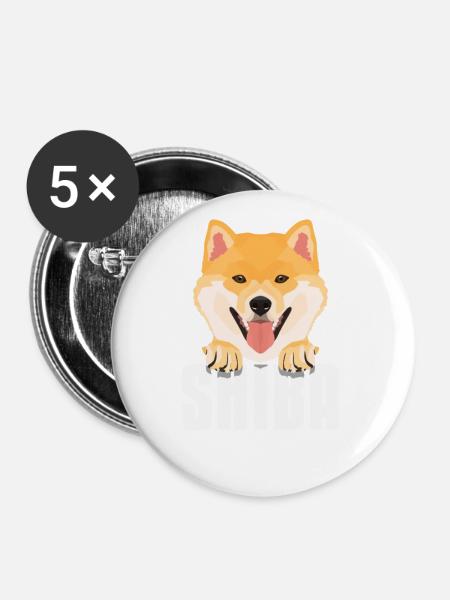 Lächelnder Shiba Inu - Buttons klein 25 mm (5er Pack) - Weiß