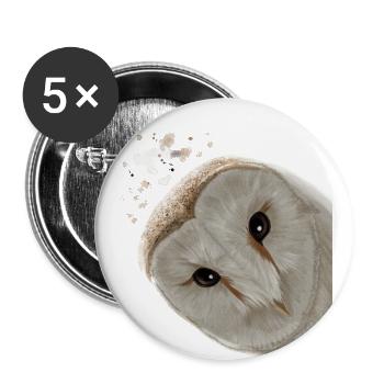Vogel Eule - Buttons klein 25 mm (5er Pack) - Weiß - Vorne