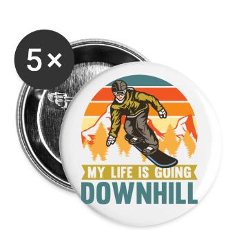 Ma vie descend pour les snowboarders - Lot de 5 petits badges (25 mm) - blanc - Devant