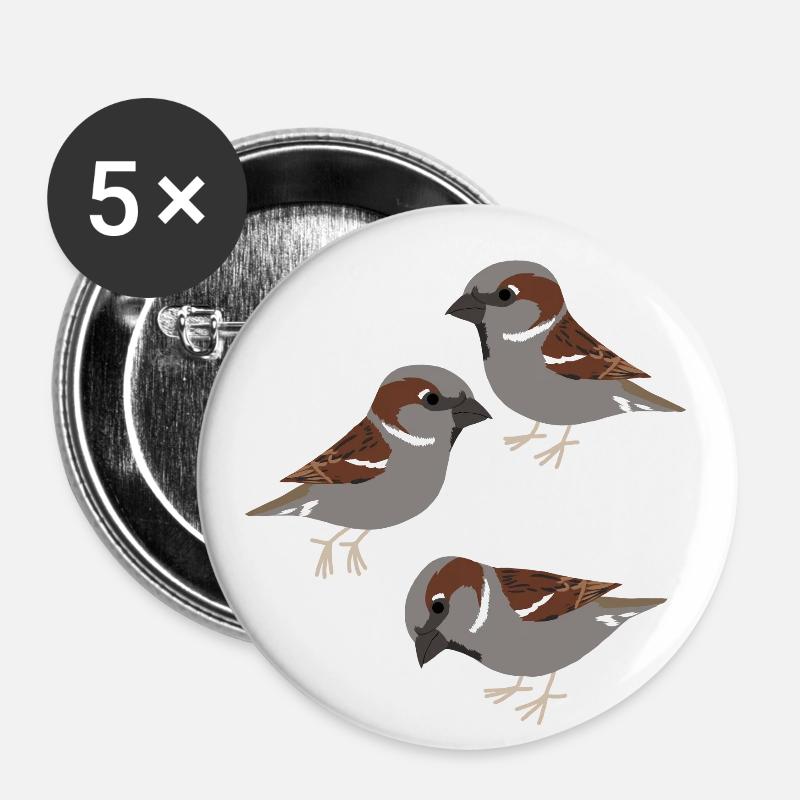 Colorful Splash Flying Bird Sparrow - Buttons small 1''/25 mm (5-pack) - white