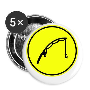 Icône de pêche à la canne à pêche - Lot de 5 petits badges (25 mm) - blanc - Devant