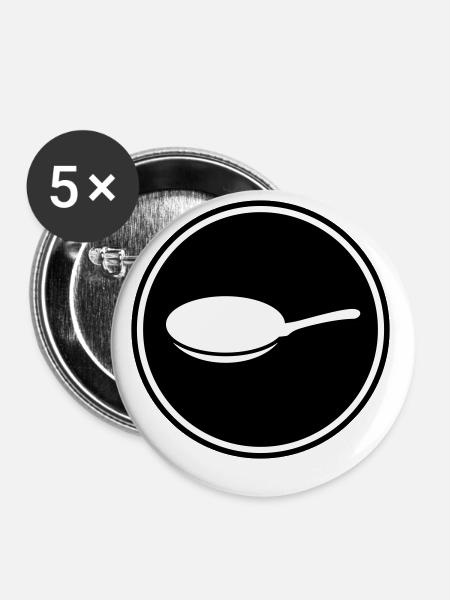 Pfanne Symbol - Buttons klein 25 mm (5er Pack) - Weiß