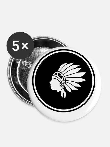 Indianer kopf - Buttons klein 25 mm (5er Pack) - Weiß