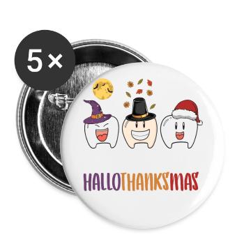 Joyeux Hallothanksmas Thanksgiving Dentiste Dentaire - Lot de 5 petits badges (25 mm) - blanc - Devant