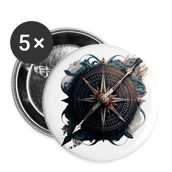 schönes, maritimes Motiv eines Kompass auf See - Buttons klein 25 mm (5er Pack) - Weiß - Vorne