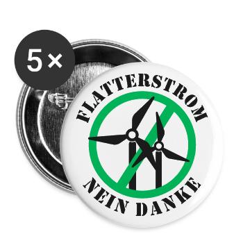 Flatterstrom Nein Danke, Windkraft Nein Danke - Buttons klein 25 mm (5er Pack) - Weiß - Vorne