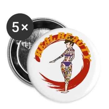 T-shirt tatouage - Real beauty - Lot de 5 petits badges (25 mm) - blanc - Devant