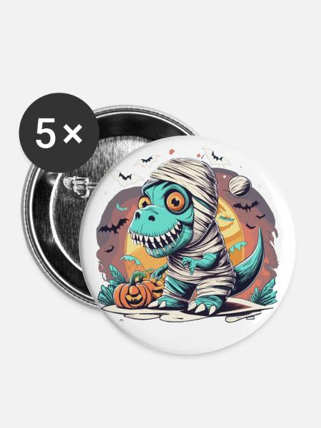 Tyrannosaurus Trex Halloween - Buttons klein 25 mm (5er Pack) - Weiß