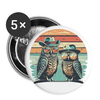 Eule Retro vintage - Buttons klein 25 mm (5er Pack) - Weiß - Vorne