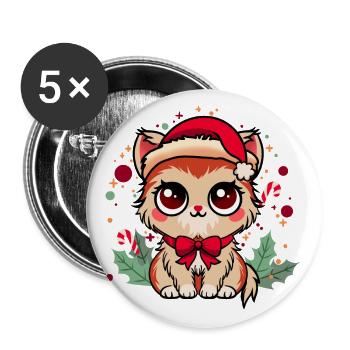 Chat de Noël - Lot de 5 petits badges (25 mm) - blanc - Devant