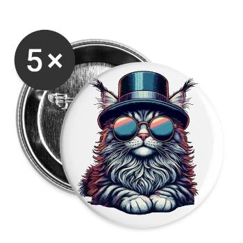 Cool Retro Maine Coon - Buttons small 1''/25 mm (5-pack) - white - Front