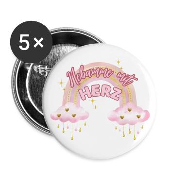 Hebamme mit Herz Regenbogen - Buttons klein 25 mm (5er Pack) - Weiß - Vorne