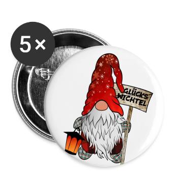 Glücks Wichtel – Weihnachtsgnom - Buttons klein 25 mm (5er Pack) - Weiß - Vorne