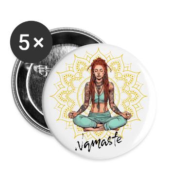 Yoga Spirit - Meditating Woman with Mandala - Buttons small 1''/25 mm (5-pack) - white - Front
