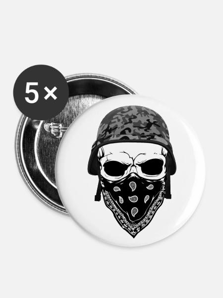 Totenkopf | Skull | Camouflage | Helm - Buttons klein 25 mm (5er Pack) - Weiß