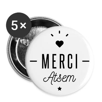 merci atsem - Lot de 5 petits badges (25 mm) - blanc - Devant