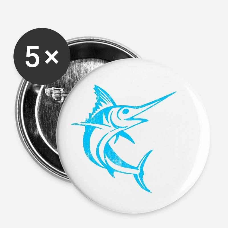Dearadh Bronntanais Ainmhithe Éisc Blue Marlin - Buttons small 1''/25 mm (5-pack) - white