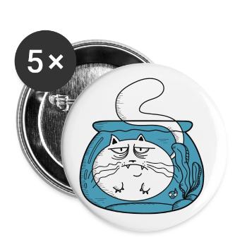 Cat in a goldfish jar - Buttons small 1''/25 mm (5-pack) - white - Front