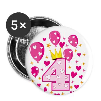 04 4 anniversaire filles ballons de couronne étoiles - Lot de 5 petits badges (25 mm) - blanc - Devant