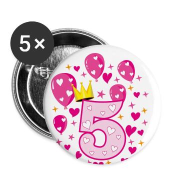 05 5 anniversaire filles ballons de couronne Sternc - Lot de 5 petits badges (25 mm) - blanc - Devant