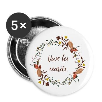 Vive les mariés - Lot de 5 petits badges (25 mm) - blanc - Devant