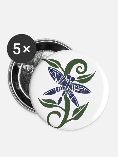 Blaue Libelle - Buttons klein 25 mm (5er Pack) - Weiß