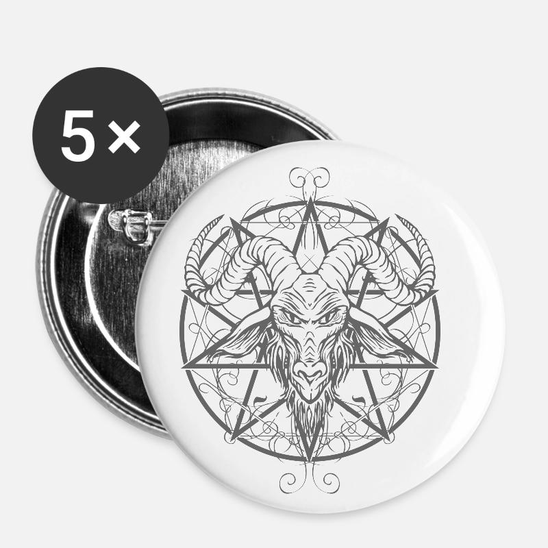 Baphomet gris - Lot de 5 petits badges (25 mm) - blanc