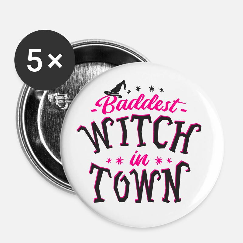 sorcière - Lot de 5 petits badges (25 mm) - blanc